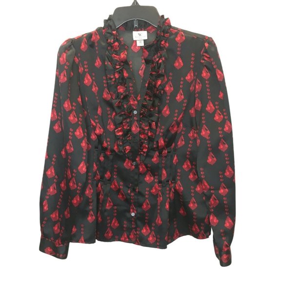 Worthington Tops - Worthington Button Up Blouse Women size Petite Medium Ruffle Black Red